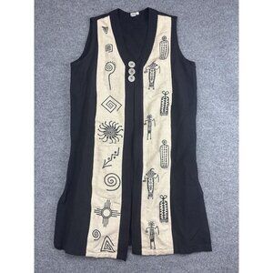 Venus Imports Vest Womens Medium Black Southwestern Tribal Duster Button Front